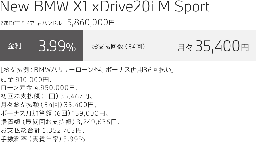 New BMW X1 xDrive20i M Sport お支払い例