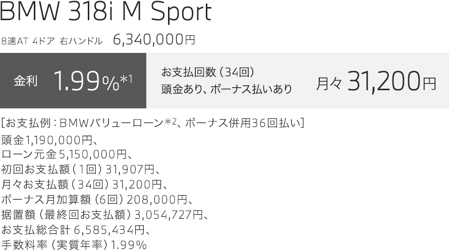 BMW 318i M Sport お支払い例