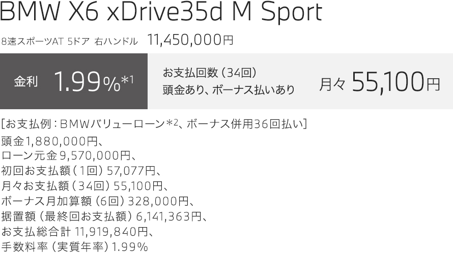 BMW X6 xDrive35d M Sport　お支払い例